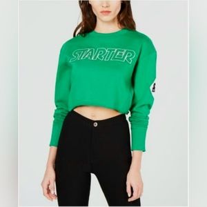 Green STARTER Crewneck Sweatshirt Crop-Top S